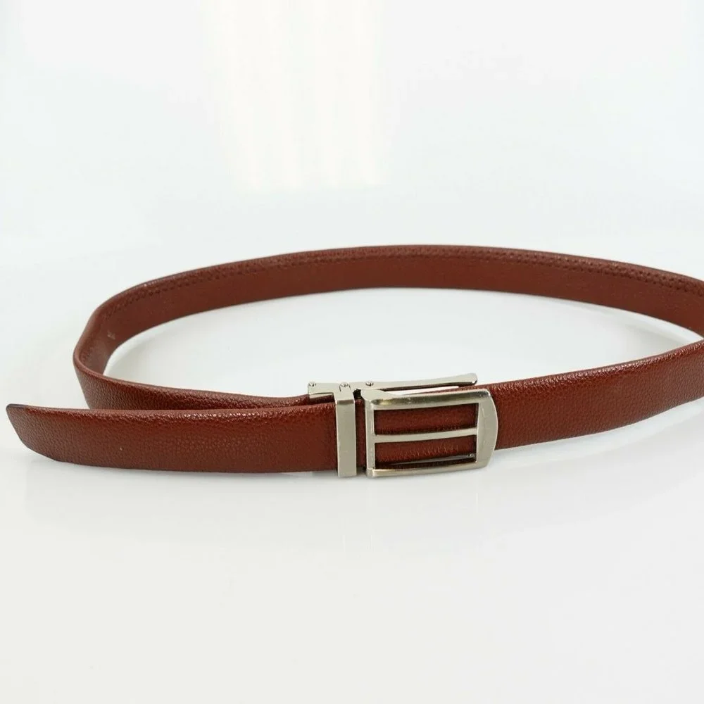 Belt‎ Mens Leather Brown Black Classic ONE SIZE Adjustable Box Silver Buckle